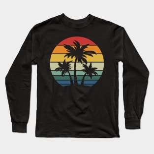 Retro 80s and 90s Beach Style Palm Trees with Sunset Long Sleeve T-Shirt